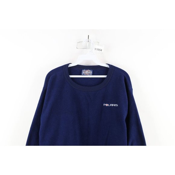 Vtg 90s Polaris Snowmobile Mens XL Spell Out Fleece Crewneck Sweater Blue USA - Picture 2 of 9